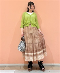 ぼかし柄刺繍ティアードスカート(モカ-F)