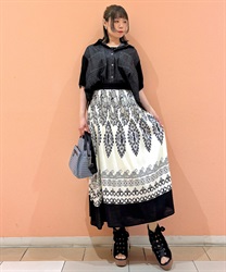 エスニックパネル柄スカート(白-F)