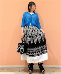 エスニックパネル柄スカート(黒-F)