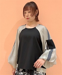 バルーン袖配色プルオーバー【期間限定価格】(黒-F)