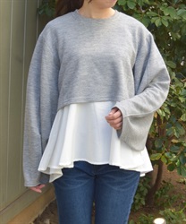 異素材レイヤードプルオーバー(グレー-F)
