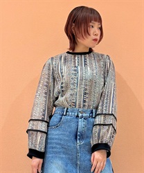 シアー総柄プルオーバー(ブルー-F)