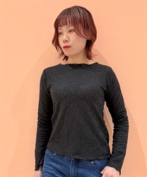 ジャカード長袖トップス(黒-F)