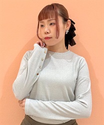 ラメカット長袖Ｔシャツ(白-F)