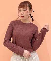 ラメカット長袖Ｔシャツ(ワイン-F)