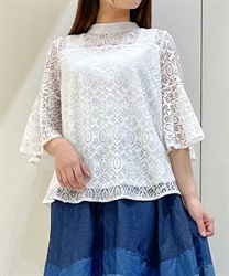 総レースフレア袖プルオーバー
