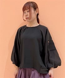 バルーン袖異素材切り替えプルオーバー(黒-F)