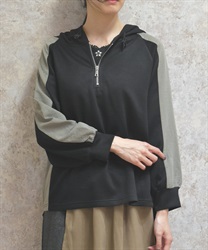 異素材配色パーカー【WEB先行販売】(黒-F)