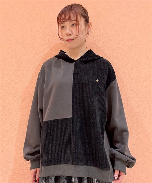 異素材切り替えビッグパーカー