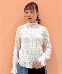 起毛ストライプ×花レースプルオーバー(白-F)