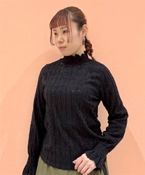 起毛ストライプ×花レースプルオーバー(黒-F)