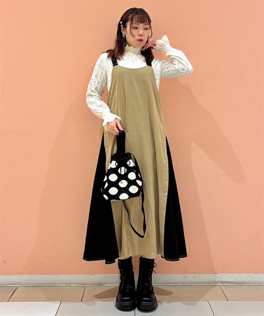 最終値下げ★美品★ayane★スタジャン★カーキ ウォッシャブル】タンブラーツイルジャンパースカート(ワンピース