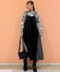 肩ベルトバイカラージャンスカ【期間限定価格】(黒-F)