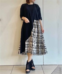 無地×チェックアシメ切替ワンピース(Ａ-F)