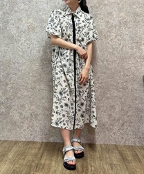 花柄シャーリングシャツワンピース(生成り-F)