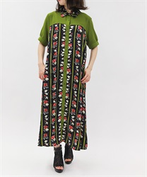 花柄シャツワンピース(黒-F)