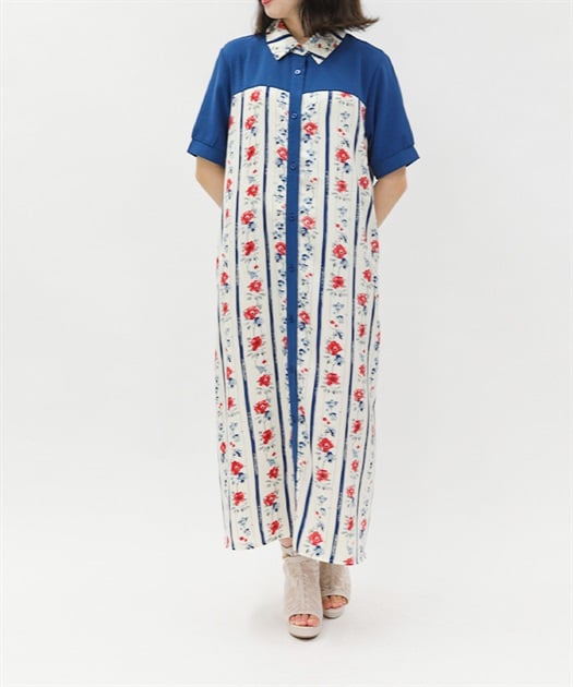花柄シャツワンピース