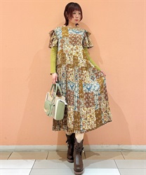 パッチワークエスニック柄ワンピース(モカ-F)