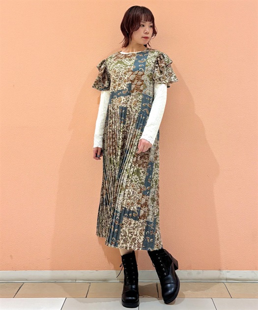 パッチワークエスニック柄ワンピース