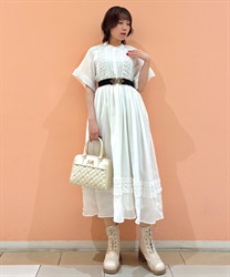 レース使いギャザーワンピース(白-F)