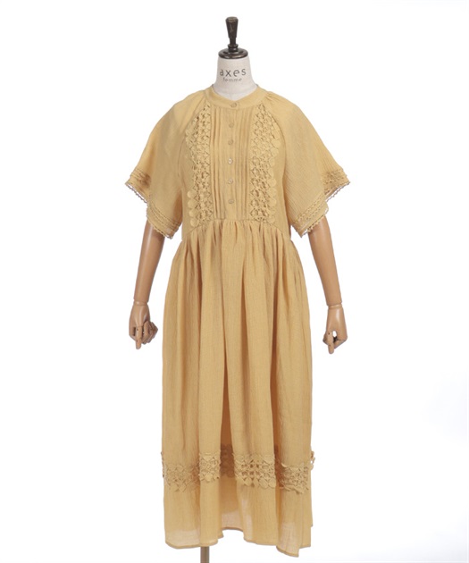 レース使いギャザーワンピース(イエロー-F)