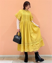 レース使いギャザーワンピース(イエロー-F)