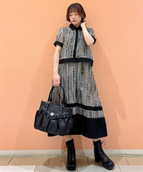 シャツ重ね風ワンピース(ブルー-F)