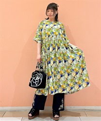 花柄ギャザー切替ワンピース(Ｂ-F)