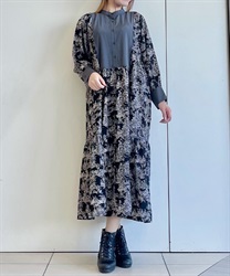 配色デザインワンピース(黒-F)