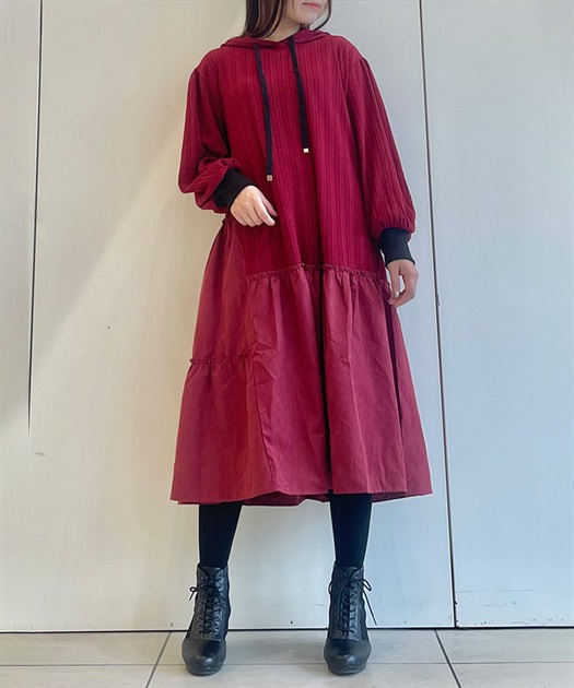 ギャザー切替パーカーワンピース | レディース服・レディース