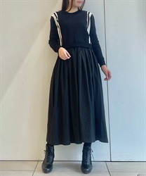 ニット切替ドッキングワンピース(黒-F)