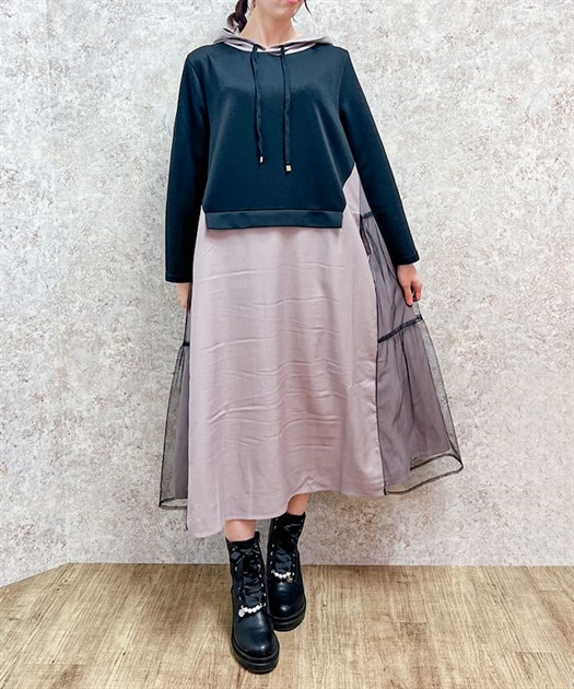 異素材切替ワンピース | レディース服・レディースファッション 異素材切替ワンピース | レディース服・レディースファッション