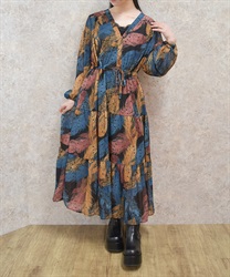 大判リーフドロストワンピース【2点10%OFF対象商品】(黒-F)