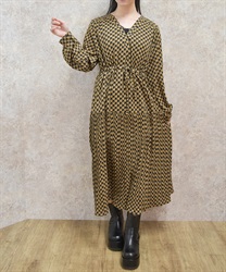 幾何学ドロストワンピース【2点10%OFF対象商品】(ベージュ-F)