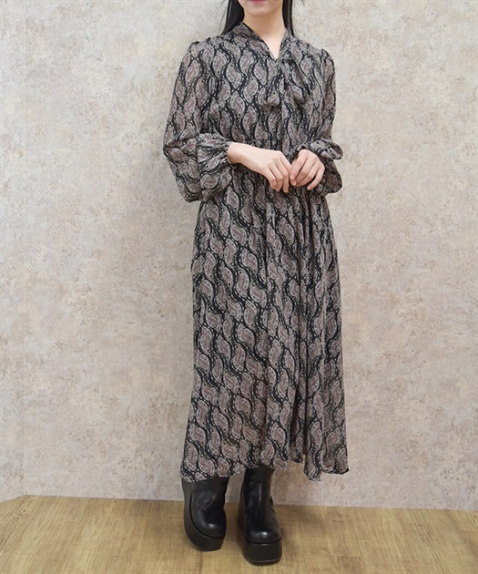 ボウタイデザイン総柄ワンピース | レディース服・レディース ボウタイデザイン総柄ワンピース | レディース服・レディース