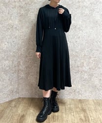 ケーブルパーカーワンピース(黒-F)