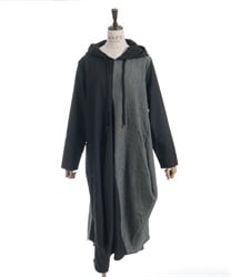 切替変形パーカーワンピース(黒-F)