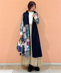 ブロッキングシャツワンピース(紺-F)