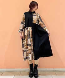 ブロッキングシャツワンピース(黒-F)