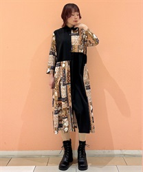 ブロッキングシャツワンピース