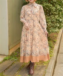 総柄ワンピース(ベージュ-F)
