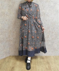 総柄ワンピース(グレー-F)