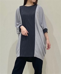 異素材切替ドルマンチュニック(チャコール-F)