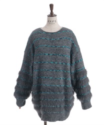 シャギーニットデザインチュニ(チャコール-F)