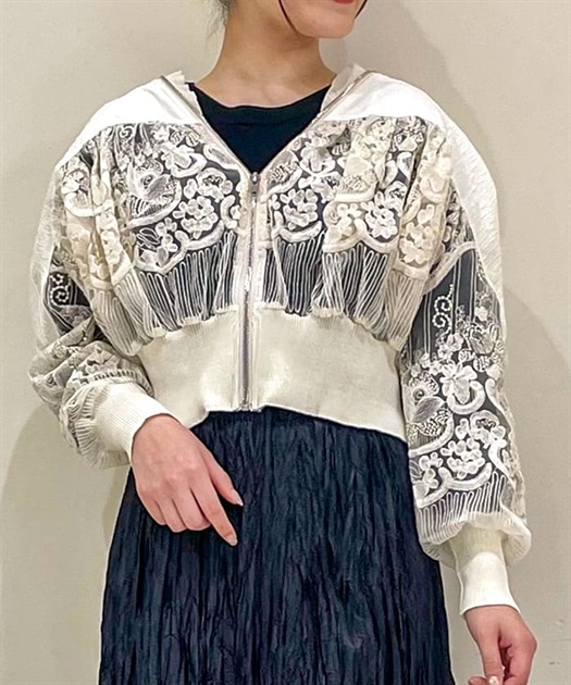 刺繍オーガンジー切替ブルゾン【期間限定価格】 | outlet | axes 刺繍オーガンジー切替ブルゾン【期間限定価格】 | outlet | axes