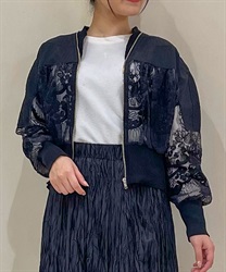 刺繍オーガンジー切替ブルゾン(黒-F)