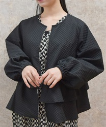 ジャガードアシメジップブルゾン【2点10%OFF対象商品】(黒-F)