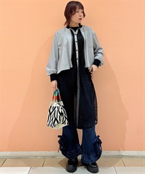 メッシュロングブルゾン(グレー-F)