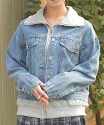 異素材レイヤードデニムジャケット(グレー-F)