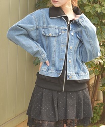 異素材レイヤードデニムジャケット(黒-F)